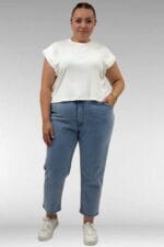 9125-8 Büyük Beden Boy Friend Kot Pantolon - Kar Ykama Buz Mavi