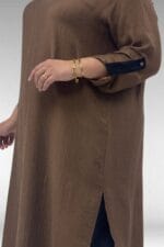 67049 Büyük Beden Yanı Yırtmaçlı Renk Kombinli Pant. Double Tensel Takım - Taba - Large Moda - Görsel 2