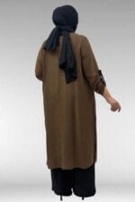 67049 Büyük Beden Yanı Yırtmaçlı Renk Kombinli Pant. Double Tensel Takım - Taba - Large Moda - Görsel 5