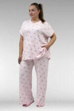 67802 Büyük Beden Yanı Yırtmaçlı Milan Pijama Takımı - Antrasit Kurdele Desenli - Large Moda - Görsel 3