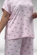 67802 Büyük Beden Yanı Yırtmaçlı Milan Pijama Takımı - Antrasit Kurdele Desenli - Large Moda - Görsel 2