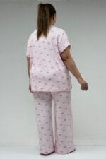 67802 Büyük Beden Yanı Yırtmaçlı Milan Pijama Takımı - Antrasit Kurdele Desenli - Large Moda - Görsel 5