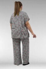 67802 Büyük Beden Yanı Yırtmaçlı Milan Pijama Takımı - Kırmızı Kurdele Desenli - Large Moda - Görsel 5