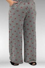 67802 Büyük Beden Yanı Yırtmaçlı Milan Pijama Takımı - Kırmızı Kurdele Desenli - Large Moda - Görsel 4