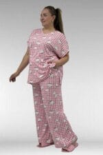 67802 Büyük Beden Yanı Yırtmaçlı Milan Pijama Takımı - Kedi Desenli - Large Moda - Görsel 3