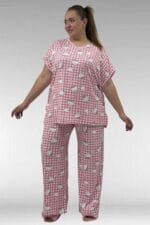 67802 Büyük Beden Yanı Yırtmaçlı Milan Pijama Takımı - Kedi Desenli