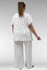67802 Büyük Beden Yanı Yırtmaçlı Milan Pijama Takımı - Kırmızı Kalp Desenli - Large Moda - Görsel 5