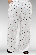 67802 Büyük Beden Yanı Yırtmaçlı Milan Pijama Takımı - Kırmızı Kalp Desenli - Large Moda - Görsel 4