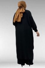 57029 Büyük Beden Yarım Patlı Yırtmaçlı Pantolonlu Takım - Siyah - Large Moda - Görsel 8