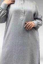 57029 Büyük Beden Yarım Patlı Yırtmaçlı Pantolonlu Takım - Gri - Large Moda - Görsel 2