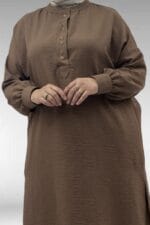 57029 Büyük Beden Yarım Patlı Yırtmaçlı Pantolonlu Takım - Taba - Large Moda - Görsel 2