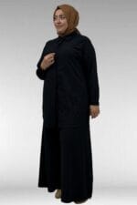 47073 Büyük Beden Bürümcük Pantolonlu Takım - Siyah - Large Moda - Görsel 4