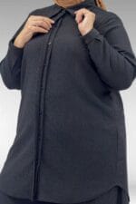 47073 Büyük Beden Bürümcük Pantolonlu Takım - Siyah - Large Moda - Görsel 2