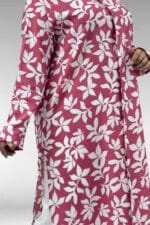 68045 Büyük Beden Kolu Kıvırma Detaylı Mango Tunik - Yaprak Desen Pembe - Large Moda - Görsel 2