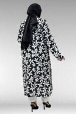 68045 Büyük Beden Kolu Kıvırma Detaylı Mango Tunik - Yaprak Desenli Siyah - Large Moda - Görsel 5