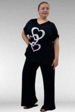 67803 Büyük Beden Yanı Yırtmaçlı Penye Pijama Takımı - Siyah - Large Moda - Görsel 3