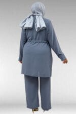 67046 Büyük Beden Fermuar Detaylı Airobin Pantolonlu Takım - Gri - Large Moda - Görsel 5