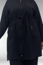 67046 Büyük Beden Fermuar Detaylı Airobin Pantolonlu Takım - Siyah - Large Moda - Görsel 2