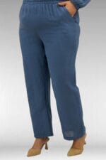 67044 Büyük Beden Asimetrik Kesim Pantolonlu Müslin Takım - Soğuk Mavi - Large Moda - Görsel 6