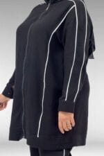 67011 Büyük Beden Kıstırma Biyeli  Müslin Pantolonlu Takım - Siyah - Large Moda - Görsel 2