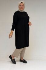 Büyük Beden Basic Penye Tunik - Siyah - 38501 - Görsel 4