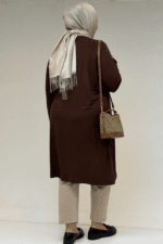 38501 Büyük Beden Basic Penye Tunik - Kahverengi - Large Moda - Görsel 5
