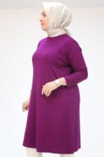 Büyük Beden Basic Penye Tunik - Mor - 38501 - Görsel 2