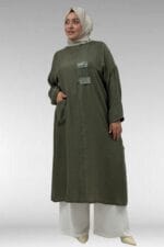 68044 Büyük Beden Taş Baskı Detaylı Double Tensel Tunik - Haki - Large Moda - Görsel 3