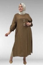 Büyük Beden Toka Detaylı Double Tensel Tunik - Taba - 68043 - Görsel 3
