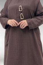 68043 Büyük Beden Toka Detaylı Double Tensel Tunik - Kahve - Large Moda - Görsel 2
