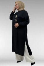 68043 Büyük Beden Toka Detaylı Double Tensel Tunik - Siyah - Large Moda - Görsel 3