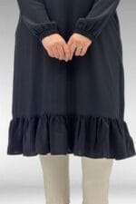 Büyük Beden Eteği Fırfırlı Maroken Tunik - Siyah - 68033 - Görsel 2