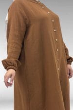 Büyük Beden Kolları Lastikli Boydan Düğmeli Müslin Pantolonlu Takım - Taba - 57044 - Görsel 2
