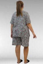 Büyük Beden Desenli Şort-Tişört Pijama Takımı - Kırmızı Kurdele Desenli - 67805 - Görsel 5