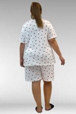 67805 Büyük Beden Desenli Şort-Tişört Pijama Takımı - Kırmızı Kalp Desenli - Large Moda - Görsel 5