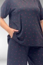 Büyük Beden Desenli Şort-Tişört Pijama Takımı - Kiraz Desenli - 67805 - Görsel 2