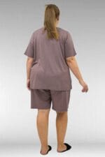 Büyük Beden Şort -Tişört Penye Pijama Takımı - Vizon - 67806 - Görsel 5