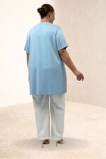 Büyük Beden Uzun İnce Modal Tişört - Bebe Mavi - 68507 - Görsel 5