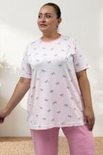 67809 Büyük Beden Üstü Desenli Kombinli Milan-Modal Pijama Takımı - Antrasit Kurdele Desenli - Large Moda - Görsel 2