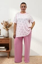 67809 Büyük Beden Üstü Desenli Kombinli Milan-Modal Pijama Takımı - Antrasit Kurdele Desenli - Large Moda - Görsel 3
