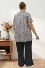Büyük Beden Üstü Desenli Kombinli Milan-Modal Pijama Takımı - Kırmızı Kurdele Desenli - 67809 - Görsel 5