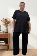 Büyük Beden Üstü Desenli Kombinli Milan-Modal Pijama Takımı - Kiraz Desenli - 67809 - Görsel 2