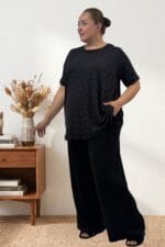 Büyük Beden Üstü Desenli Kombinli Milan-Modal Pijama Takımı - Kiraz Desenli - 67809 - Görsel 3