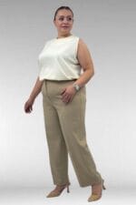 29021 Büyük Beden Beli Düğmeli Double Pantolon  - Vizon - Large Moda - Görsel 5