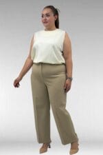 29021 Büyük Beden Beli Düğmeli Double Pantolon  - Vizon - Large Moda - Görsel 4