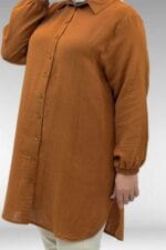58091 Büyük Beden Kolları Lastikli Müslin Gömlek - Tarçın - Large Moda - Görsel 2