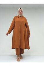 58091 Büyük Beden Kolları Lastikli Müslin Gömlek - Tarçın - Large Moda - Görsel 7