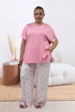 67808 Büyük Beden Kombinli Modal -Milan Pijama Takımı - Antrasit Kurdele Desenli
