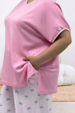Büyük Beden Kombinli Modal -Milan Pijama Takımı - Antrasit Kurdele Desenli - 67808 - Görsel 2