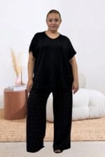 67808 Büyük Beden Kombinli Modal -Milan Pijama Takımı - Kiraz Desenli